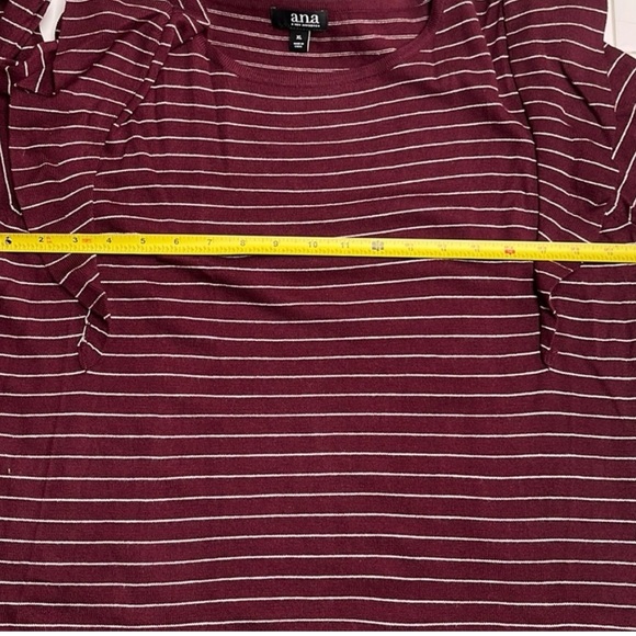 a.n.a Burgundy & Grey Striped Sweater Long Sleeve Ruffle. - Picture 7 of 9